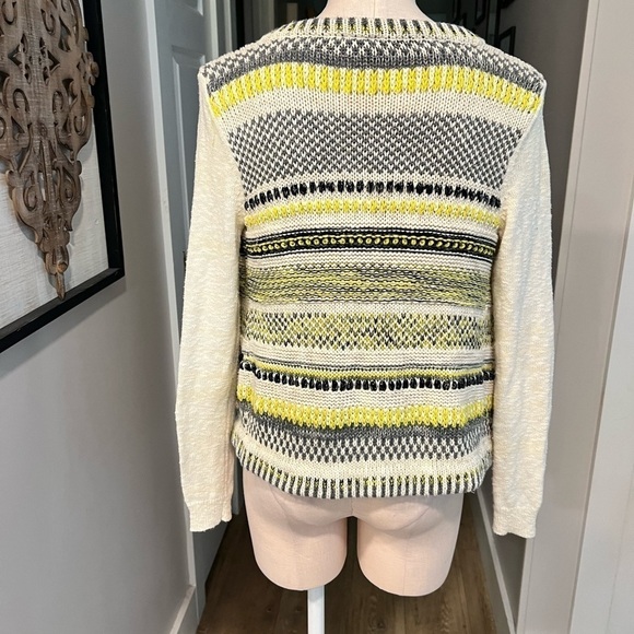 MOTH for Anthropologie open cardigan sweater in cream with yellow and gray - Picture 7 of 14